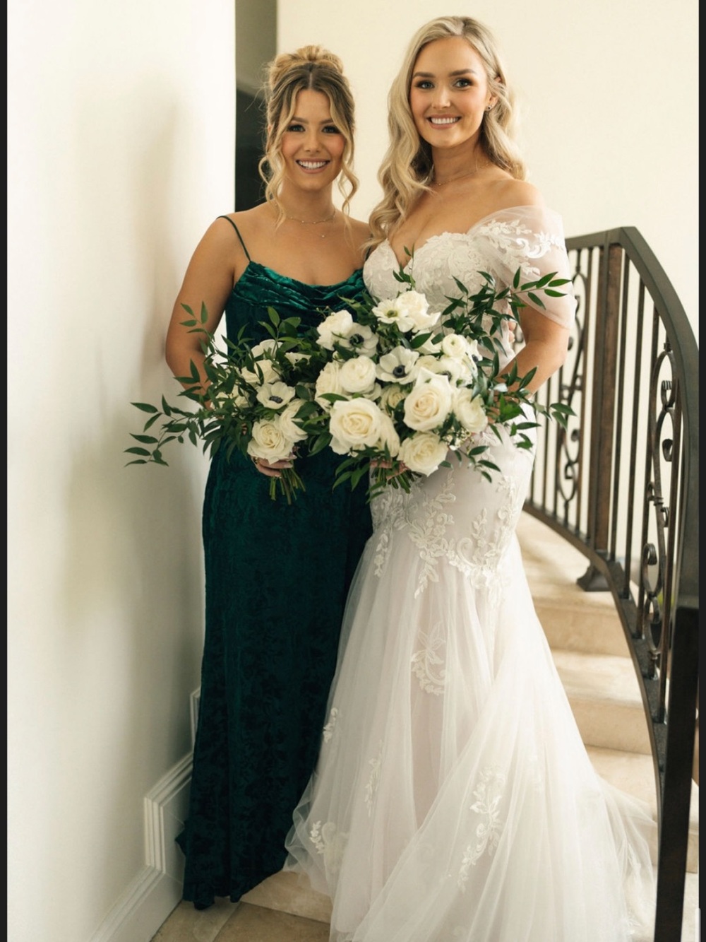 Morilee Emerald Green Floral Velvet Evening Gown with Thigh Slit